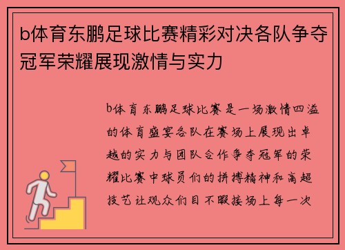 b体育东鹏足球比赛精彩对决各队争夺冠军荣耀展现激情与实力